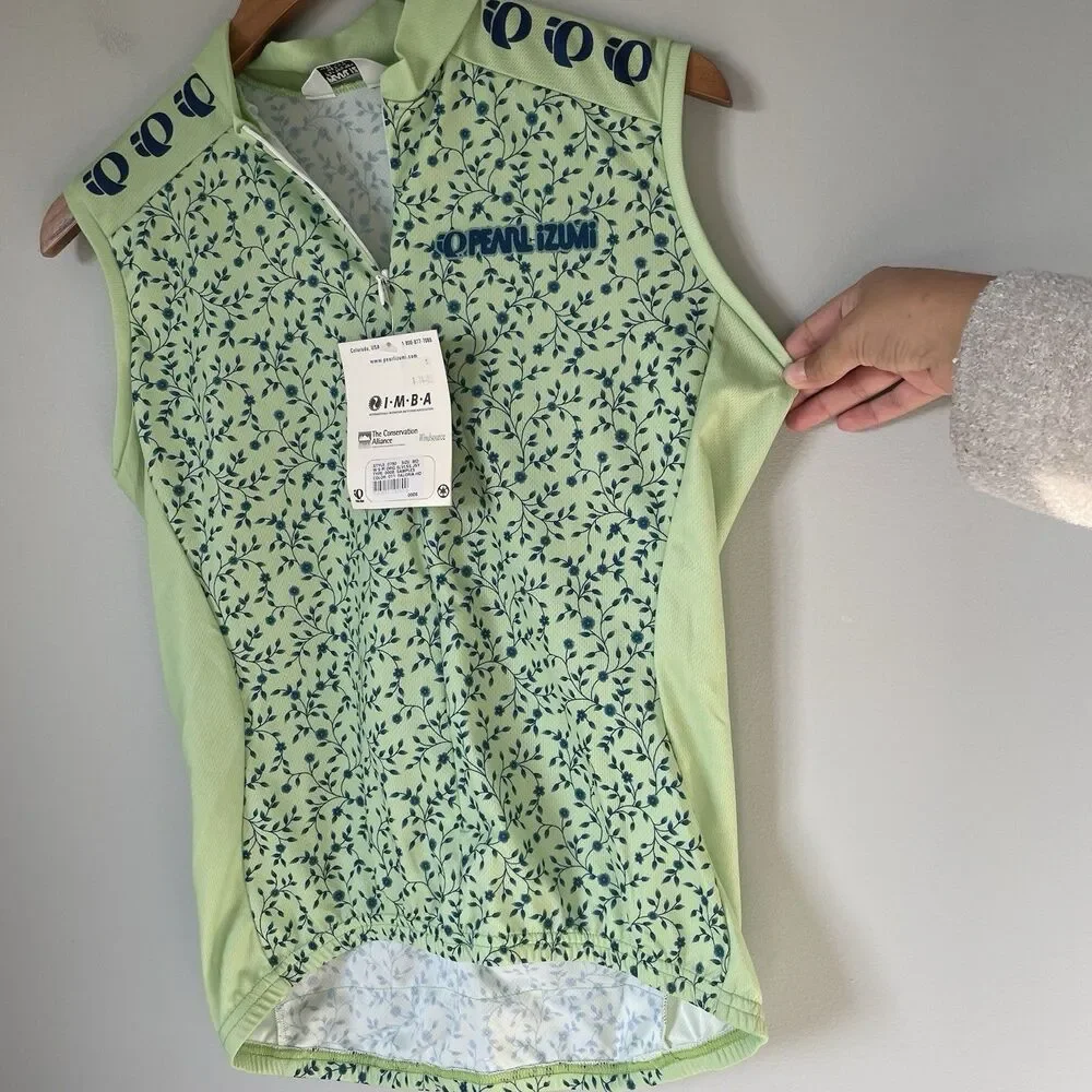 Pearl Izumi Vtg 2002 Cycling Jersey Top Sleeveless Floral Green Blue Size Medium